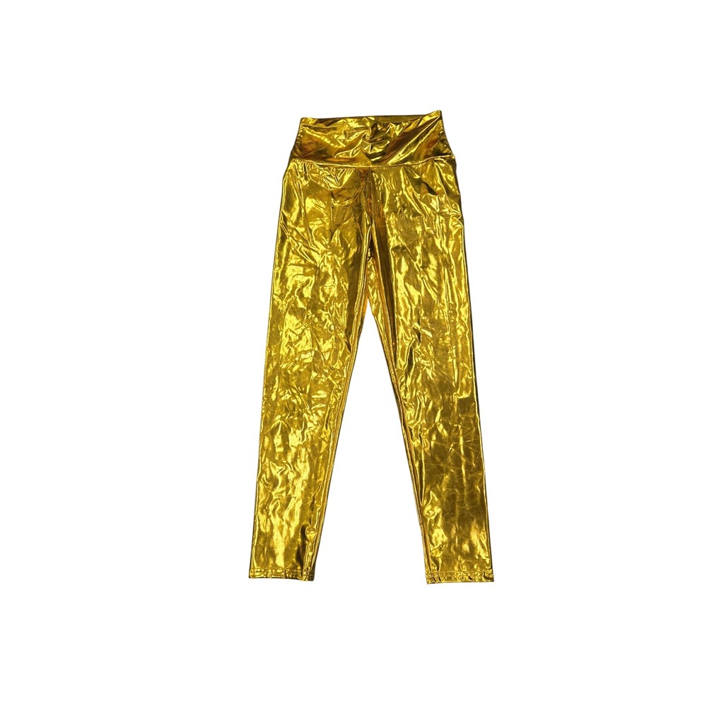 Gold Metallic High Waisted Leggings Shiny Dance Party Costume XS/S